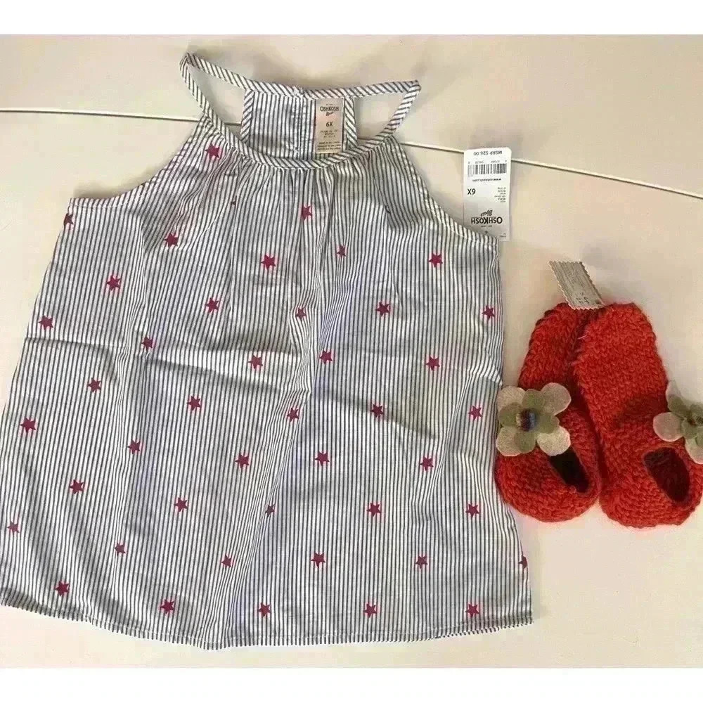 BNWT’s Girl’s OshKosh Striped  Top with Handknot Slippers Size 6yrs.